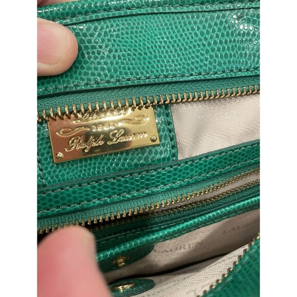 Ralph Lauren Embossed Leather Tote Bag Classic Green Shoulder Purse Handbag - Picture 8 of 14
